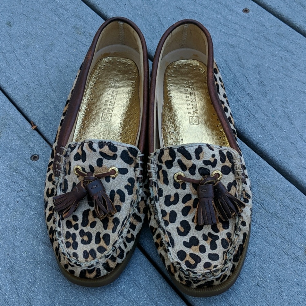 Sperry Top Sider Leopard print cow fur 6m